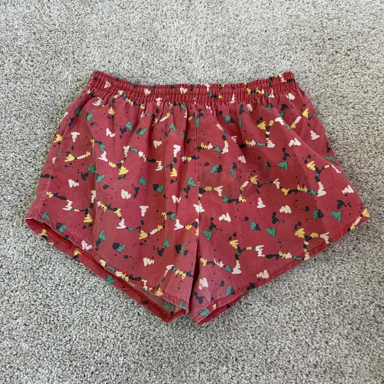 Vintage Sweat Shorts Womens Medium Red Geometric Print Lined Drawstring